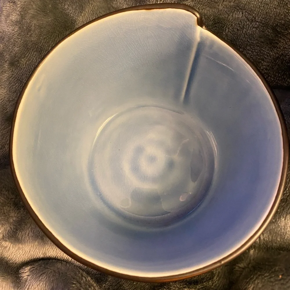 Pier 1 Imports bowls set 2 brown outside light blue inside crackle rice bowl UBG